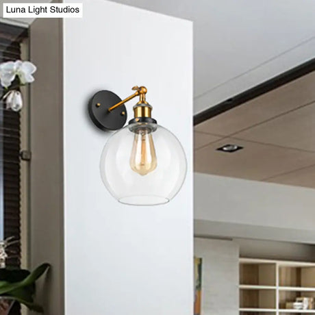 Vintage Style Brass Sconce Light With Clear Glass Bubble Plug-In Cord - One-Light Lighting Fixture