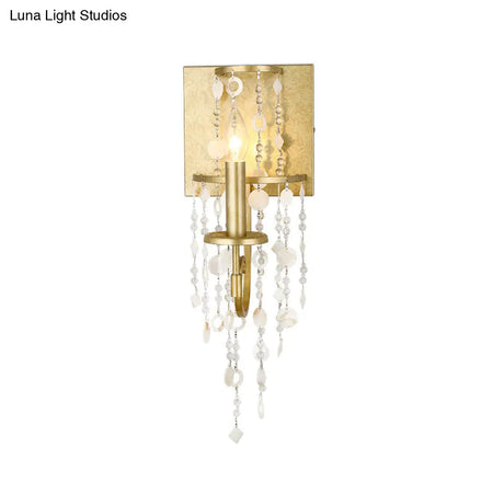 Vintage Style Brass Wall Sconce With Crystal Beaded Strand And Shell Deco - Exquisite Lighting