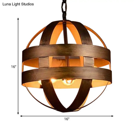 Vintage Style Bronze Orb Cage Chandelier - Indoor Ceiling Light Fixture With 3 Metal Lights