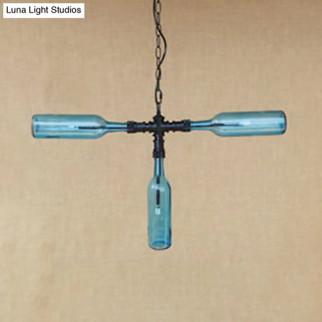 Vintage Style Chandelier Lamp With 3 Glass Shades In Smoke Grey/Blue For Bar Lighting