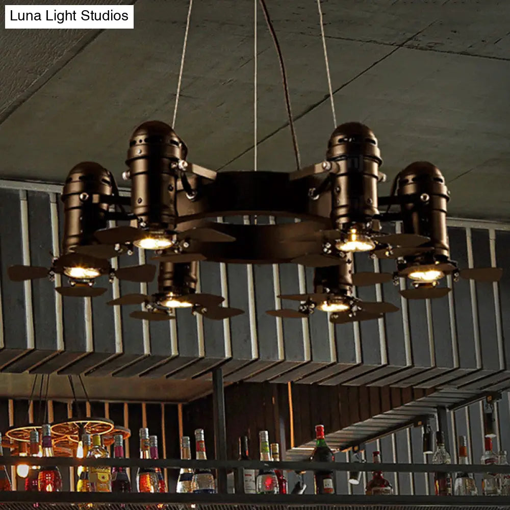 Vintage Style Chandelier Light Fixture - Metallic Black Finish Shaded 6 Lights Hanging Design