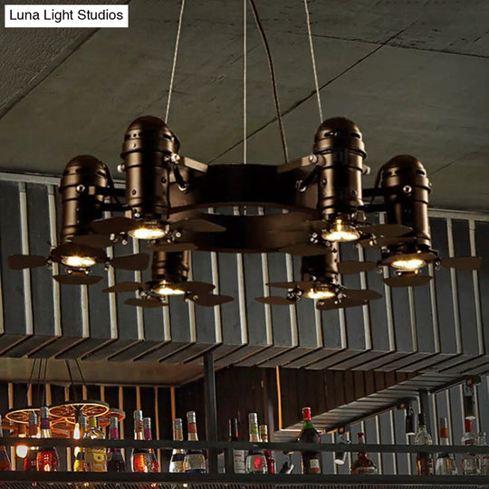 Vintage Style Chandelier Light Fixture - 6-Light Metallic Black Hanging Lamp With Shaded Finish