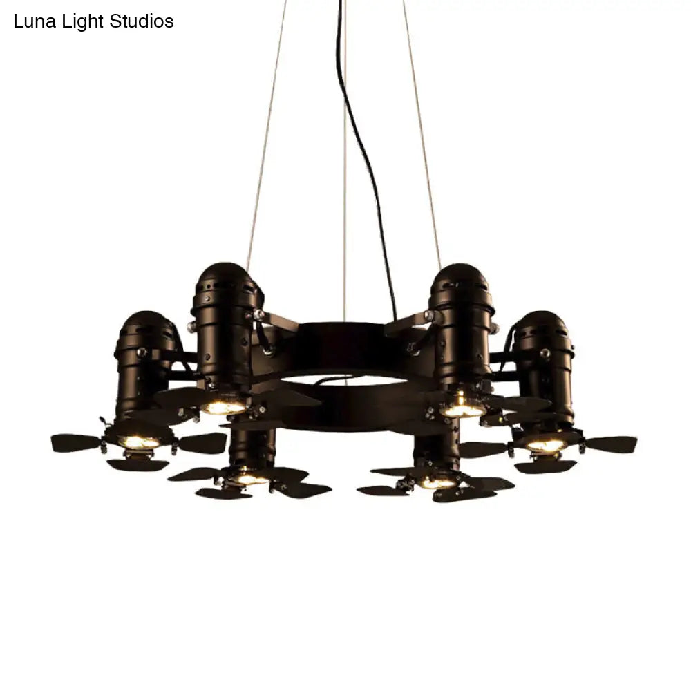 Vintage Style Chandelier Light Fixture - 6-Light Metallic Black Hanging Lamp With Shaded Finish