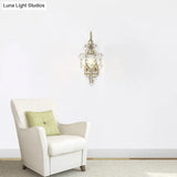 Vintage Style Clear Crystal Beaded Strand Wall Lamp With Curved Arm - Champagne