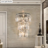 Vintage-Style Clear Crystal Wall Sconce With Tiered Lighting - Ideal For Hallway Décor