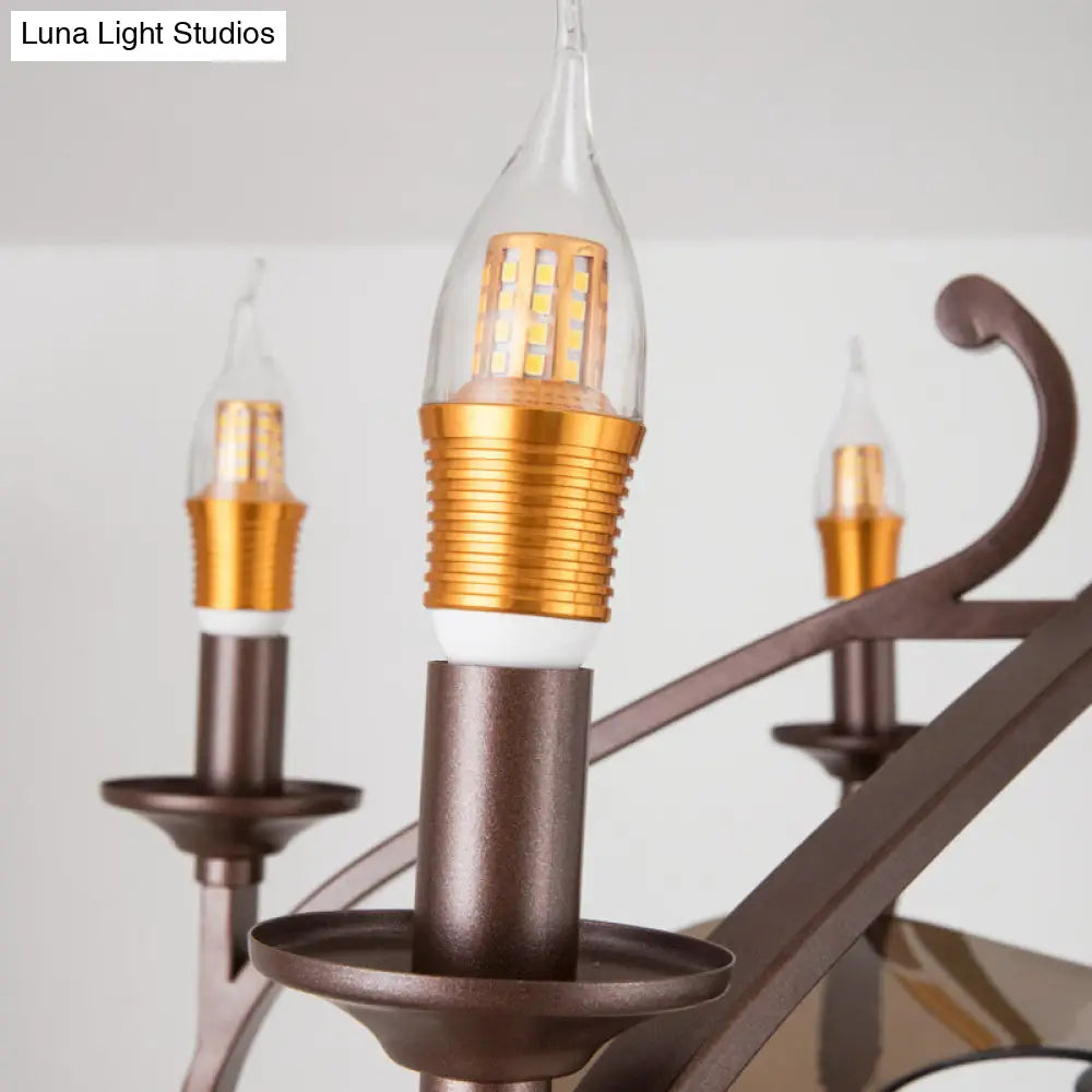 Vintage-Style Coffee Caged Pendant Light With 6 Lights - Elegant Metal Ceiling Lamp For Dining Room