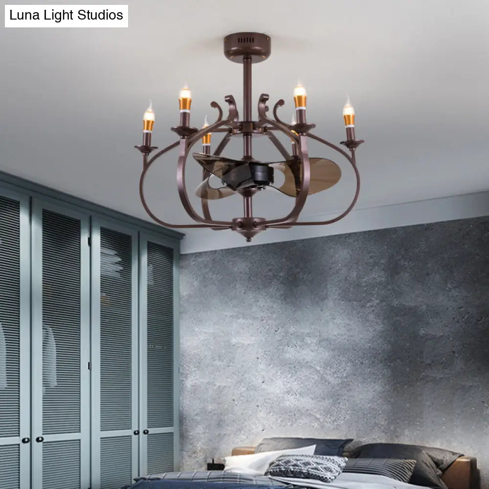 Vintage-Style Coffee Caged Pendant Light With 6 Lights - Elegant Metal Ceiling Lamp For Dining Room