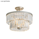 Vintage Style Crystal And Metal Ceiling Lamp - 2 Tier Semi Flush Mount