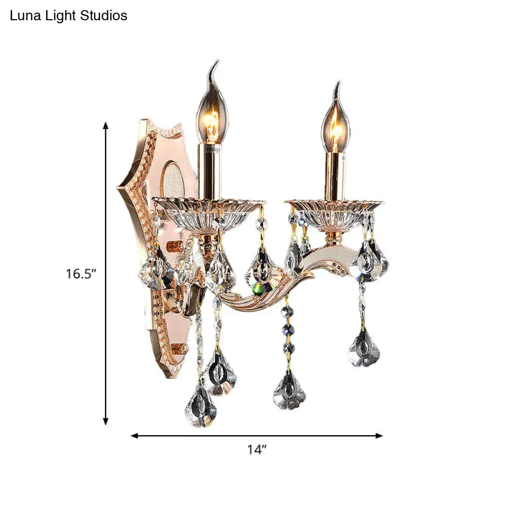 Vintage Style Crystal Clear Bare Bulb Sconce Light Fixture - Gold Finish Wall Mount