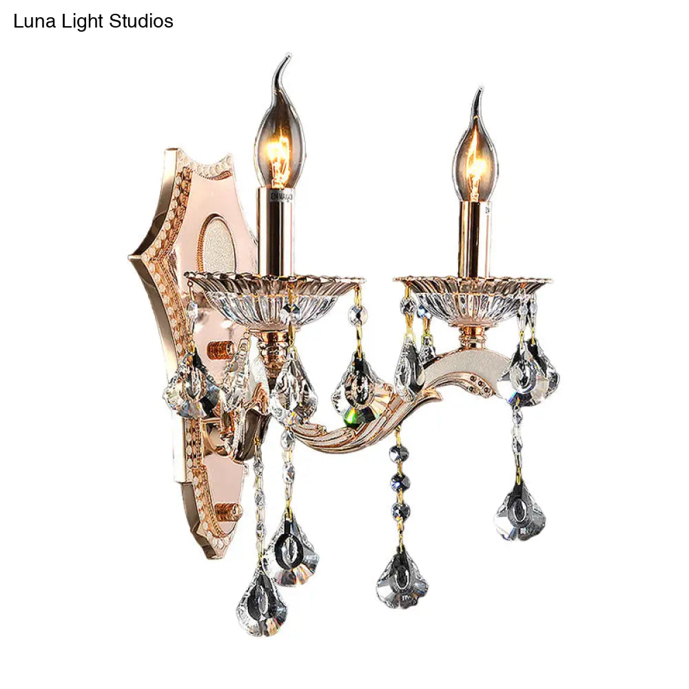 Vintage Style Crystal Clear Bare Bulb Sconce Light Fixture - Gold Finish Wall Mount