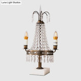 Vintage Style Crystal Swag Candelabra Table Lamp With Bronze Finish - Perfect For Restaurants