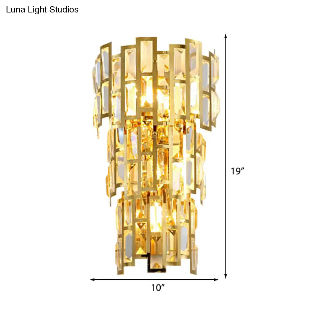 Vintage-Style Crystal Tiered Wall Sconce: Gold Finish 3/5 Lights Living Room Lamp