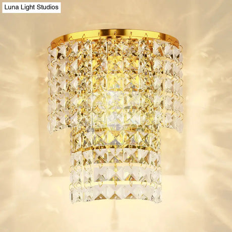 Vintage Style Crystal Wall Sconce With Double Layers & Chrome/Gold Finish - 1 Light Square Shape