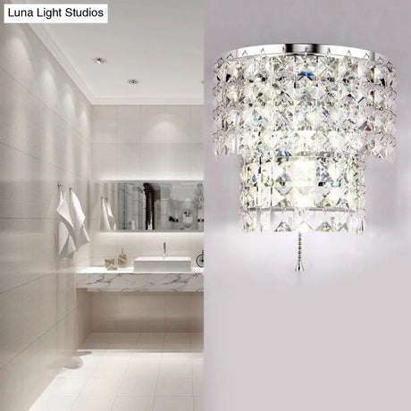Vintage Style Crystal Wall Sconce With Double Layers & Chrome/Gold Finish - 1 Light Square Shape