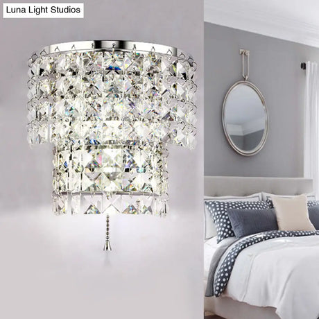 Vintage Style Crystal Wall Sconce With Double Layers & Chrome/Gold Finish - 1 Light Square Shape