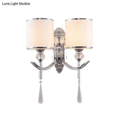 Vintage Style Cylinder Wall Sconce With Carved Backplate - Corridor Lighting In Chrome