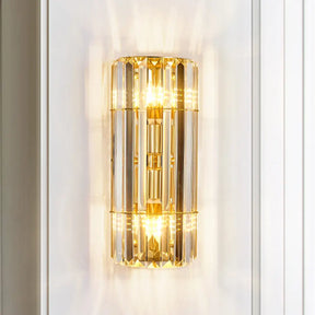 Vintage Style Cylindrical Crystal Sconce Lighting - Wall Mounted Lamp For Hallway Golden Finish