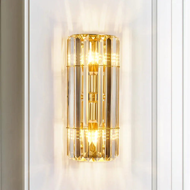 Vintage Style Cylindrical Crystal Sconce Lighting - Wall Mounted Lamp For Hallway Golden Finish
