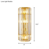 Vintage Style Cylindrical Crystal Sconce Lighting - Wall Mounted Lamp For Hallway Golden Finish