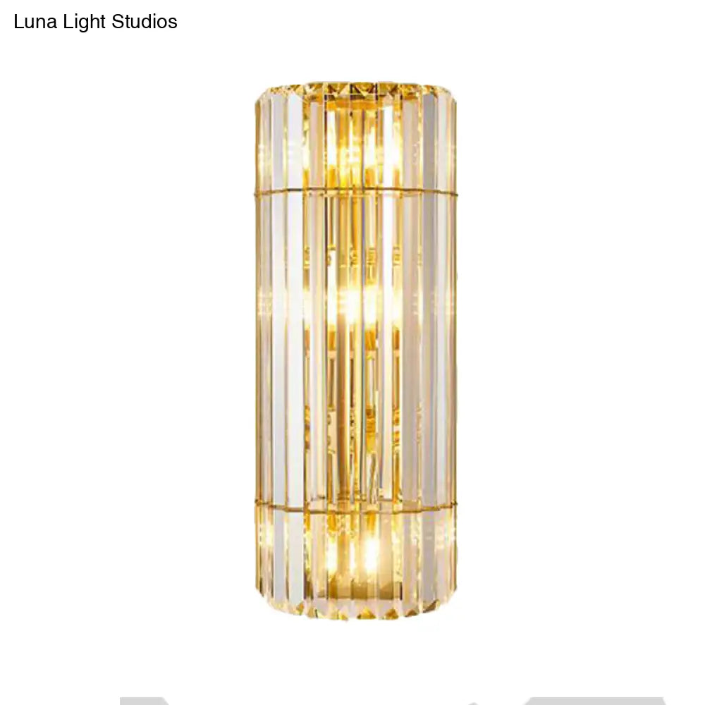 Vintage Style Cylindrical Crystal Sconce Lighting - Wall Mounted Lamp For Hallway Golden Finish