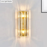Vintage Style Cylindrical Crystal Sconce Lighting - Wall Mounted Lamp For Hallway Golden Finish
