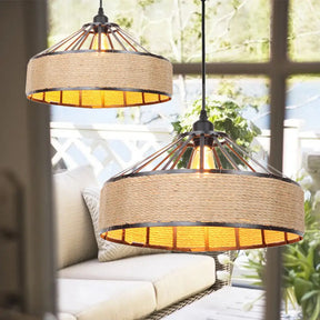 Vintage Style Drum Shade Rope Pendant Ceiling Light In Black For Coffee Shops / B