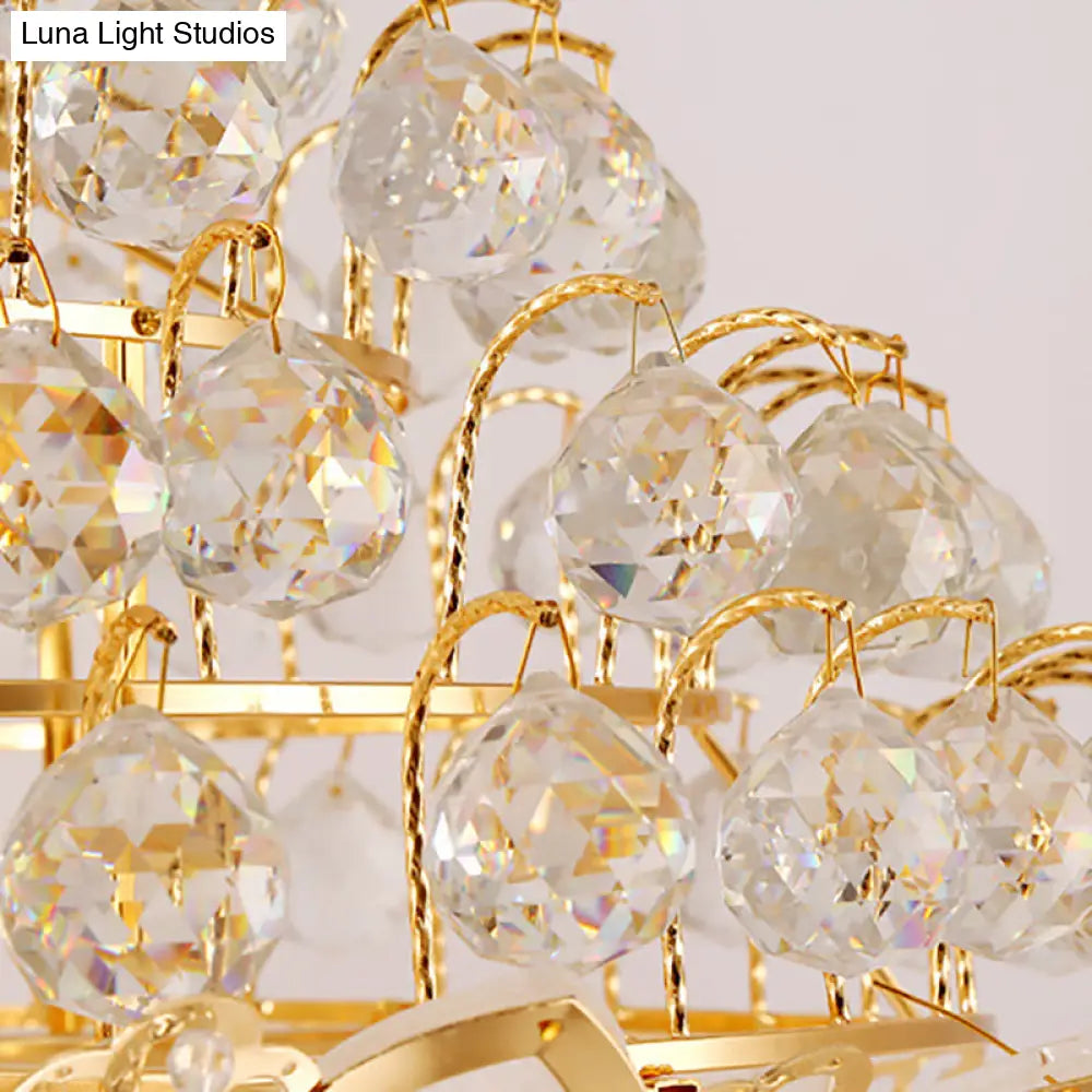 Vintage Style Empire Metal Pendant Chandelier With Crystal Ball Deco In Gold