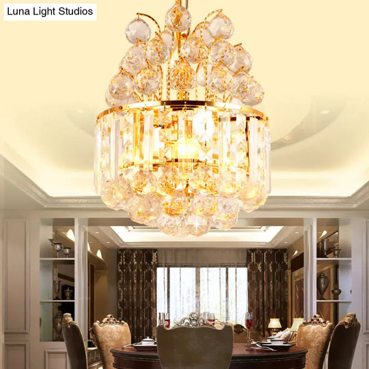 Vintage Style Empire Metal Pendant Chandelier With Crystal Ball Deco In Gold