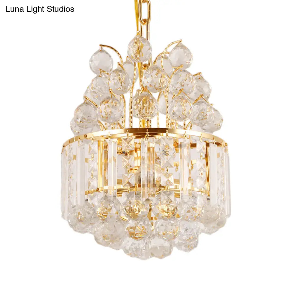 Vintage Style Empire Metal Pendant Chandelier With Crystal Ball Deco In Gold