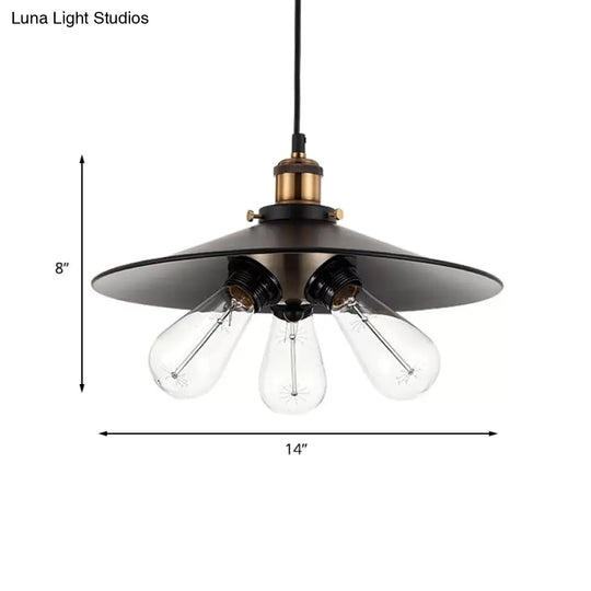 Vintage Style Flared Shade Pendant Lighting - Metallic 3 Heads Black/White Kitchen Hanging Lamp