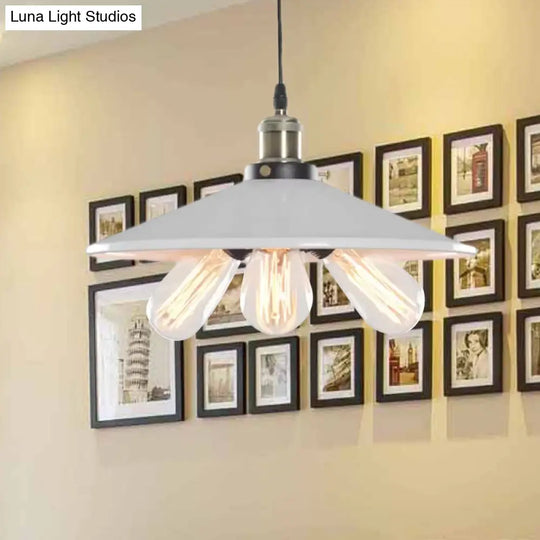 Vintage Flared Shade Kitchen Pendant Lamp With 3 Metallic Heads In Black/White