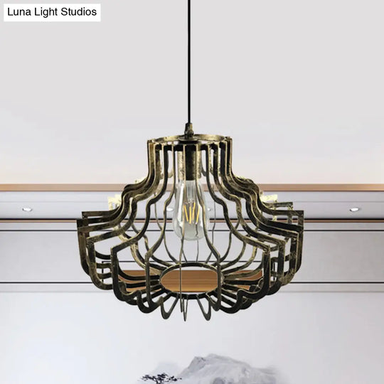 Vintage Style Geometric Suspension Light - Adjustable Brass/Rust Iron Hanging Ceiling With 1