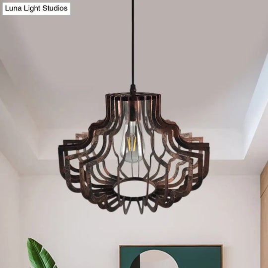 Vintage Style Geometric Suspension Light - Adjustable Brass/Rust Iron Hanging Ceiling With 1