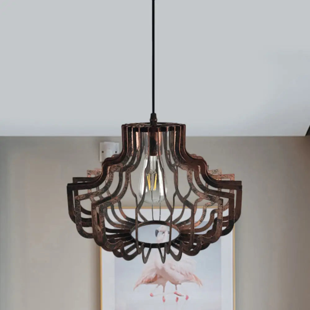 Vintage Style Geometric Suspension Light - Adjustable Brass/Rust Iron Hanging Ceiling With 1 Rust