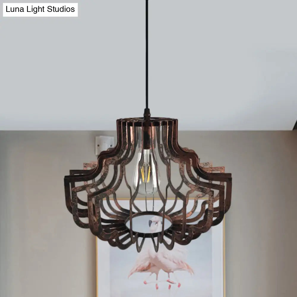 Adjustable Vintage Style Brass/Rust Iron Geometric Suspension Ceiling Light Rust
