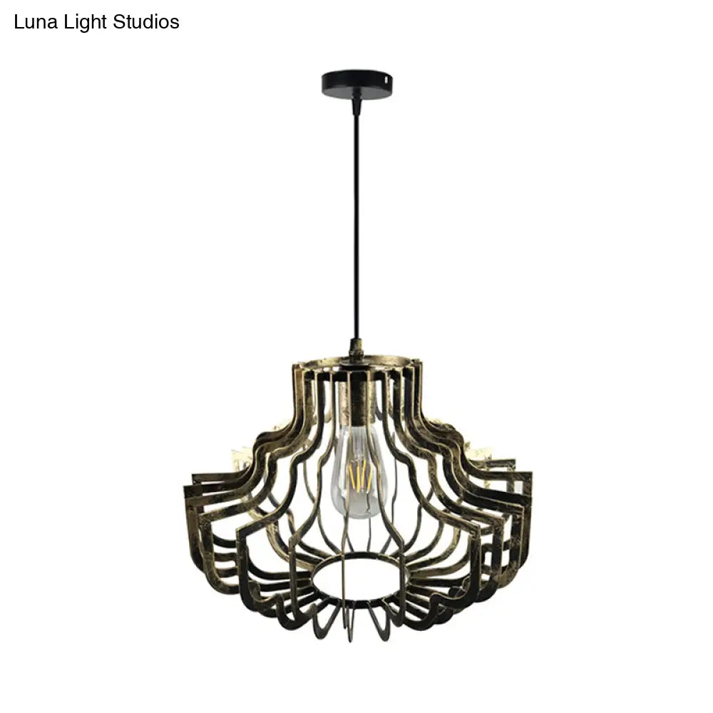 Vintage Style Geometric Suspension Light - Adjustable Brass/Rust Iron Hanging Ceiling With 1