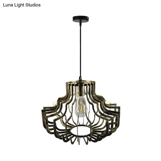 Vintage Style Geometric Suspension Light - Adjustable Brass/Rust Iron Hanging Ceiling With 1