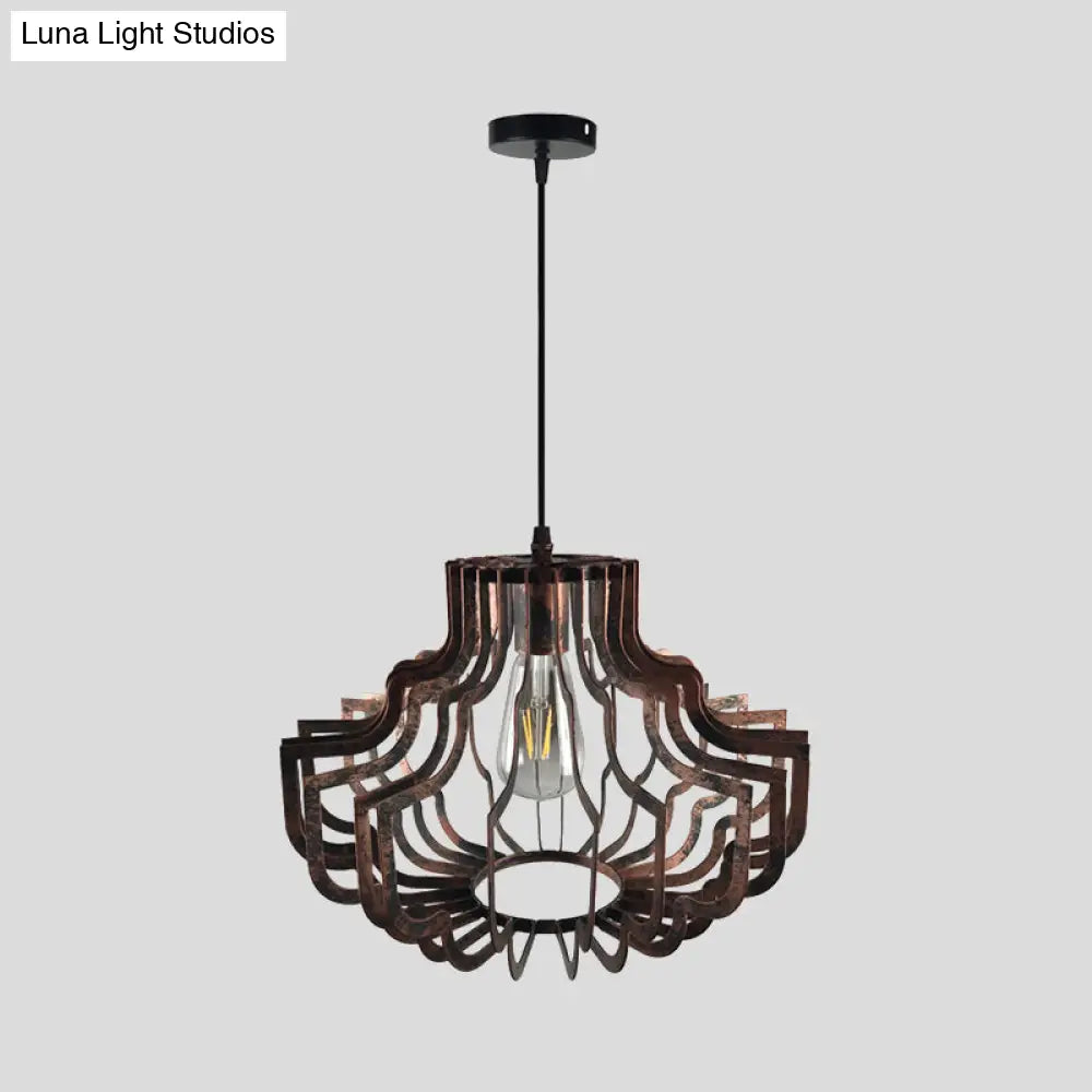 Vintage Style Geometric Suspension Light - Adjustable Brass/Rust Iron Hanging Ceiling With 1