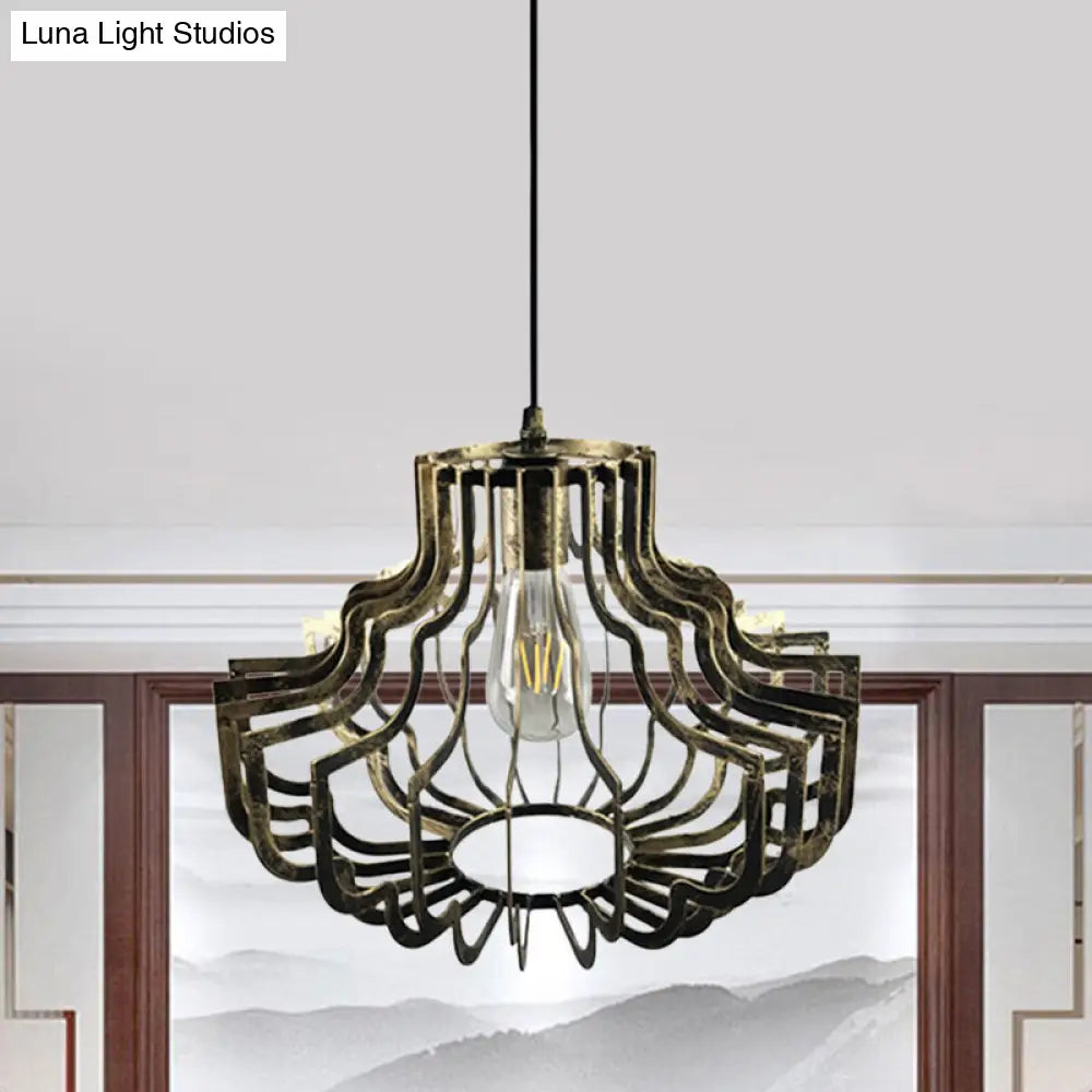 Adjustable Vintage Style Brass/Rust Iron Geometric Suspension Ceiling Light Brass