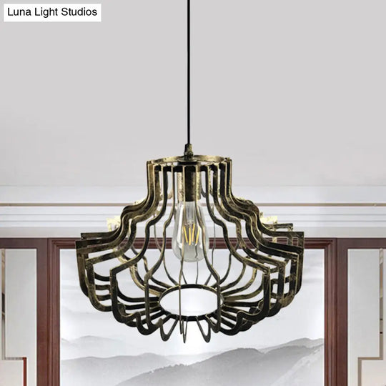 Adjustable Vintage Style Brass/Rust Iron Geometric Suspension Ceiling Light Brass