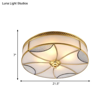 Vintage Style Gold Ceiling Mount Light Fixture For Living Room - Curved Frosted Glass Panels 4/6