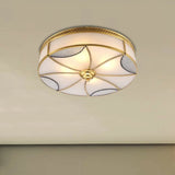 Vintage Style Gold Ceiling Mount Light Fixture For Living Room - Curved Frosted Glass Panels 4/6