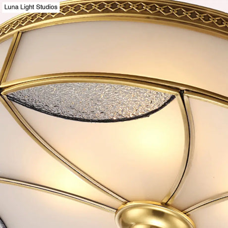 Vintage Style Gold Ceiling Mount Light Fixture For Living Room - Curved Frosted Glass Panels 4/6