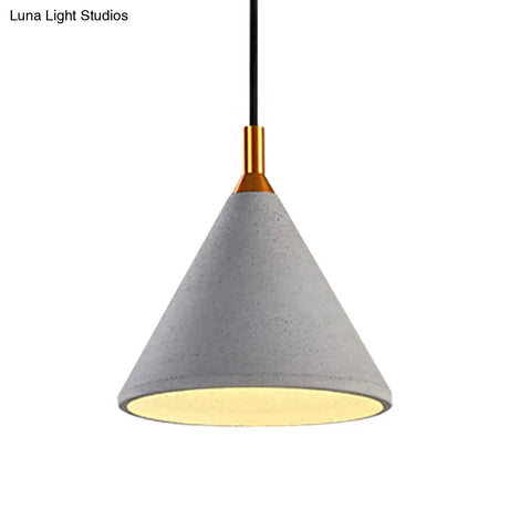 Vintage Style Gray Conical Ceiling Pendant: 1-Light Cement Fixture For Coffee Shops