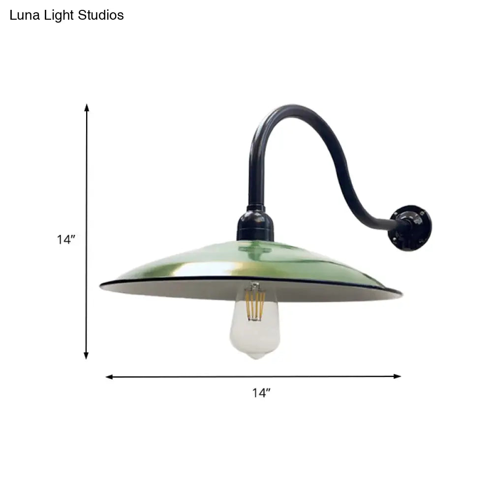 Vintage-Style Green Metallic Sconce Lighting For Dining Room - 1 Head Saucer Wall Light 12/14 Width
