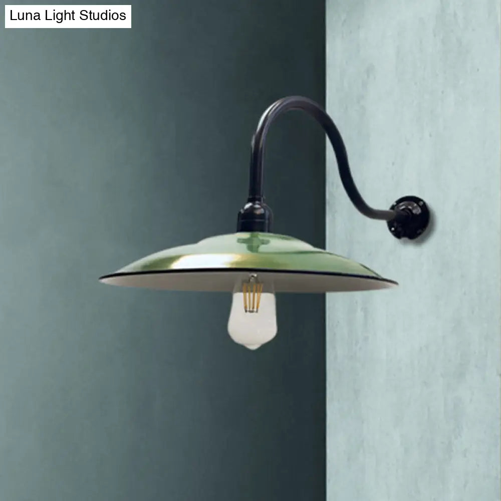 Vintage-Style Green Metallic Sconce Lighting For Dining Room - 1 Head Saucer Wall Light 12/14 Width