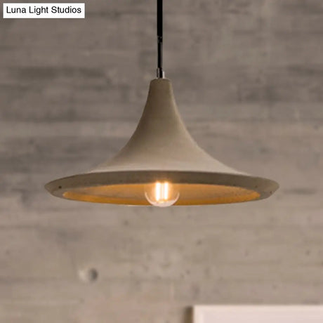 Vintage Style Grey Cement Pendant Lamp With Flared Shade For Restaurant Ceilings