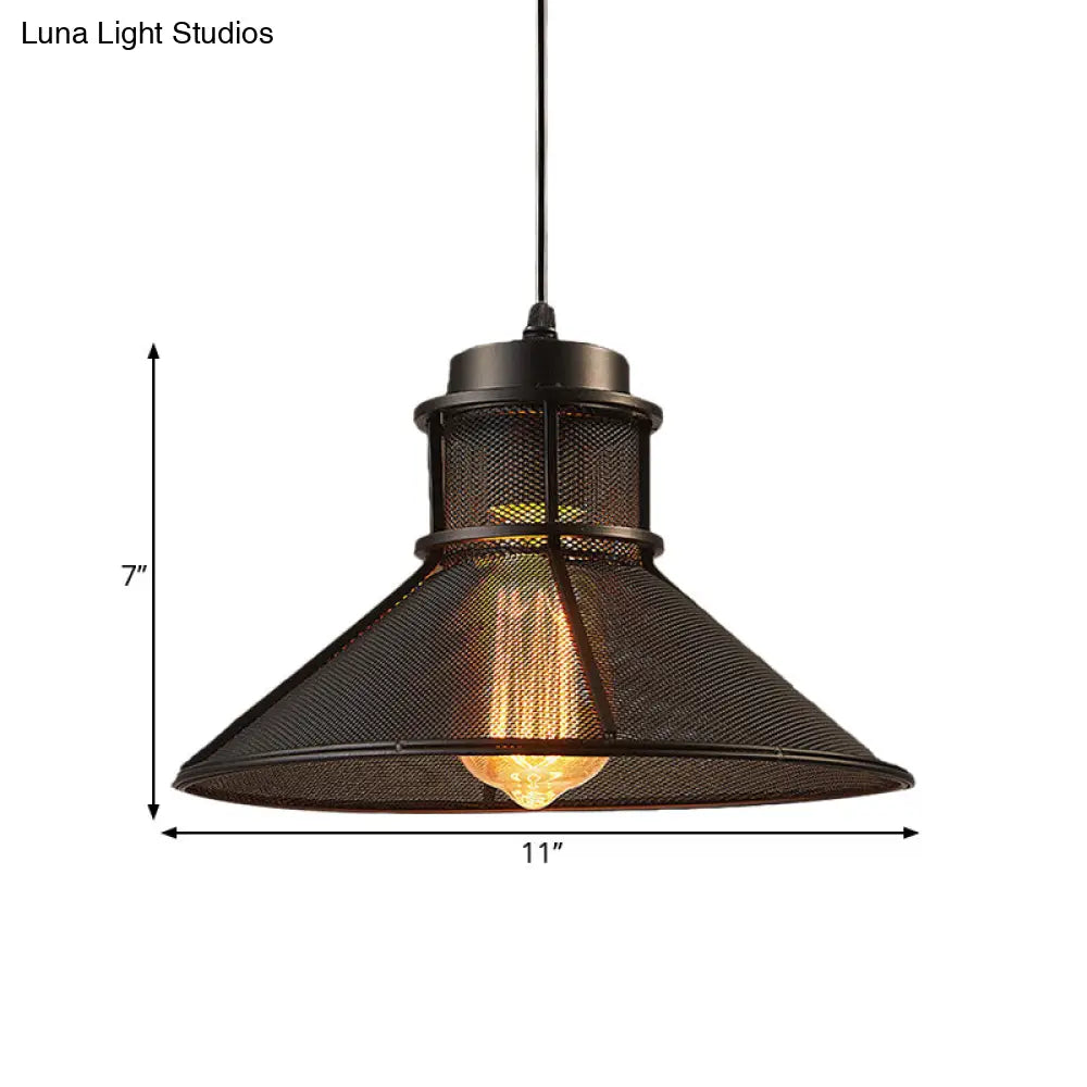 Vintage Style Mesh Conic Shade Hanging Light - Metallic Pendant For Dining Table Ceiling 1 Bulb