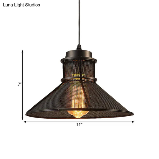 Vintage Style Mesh Conic Shade Hanging Light - Metallic Pendant For Dining Table Ceiling 1 Bulb