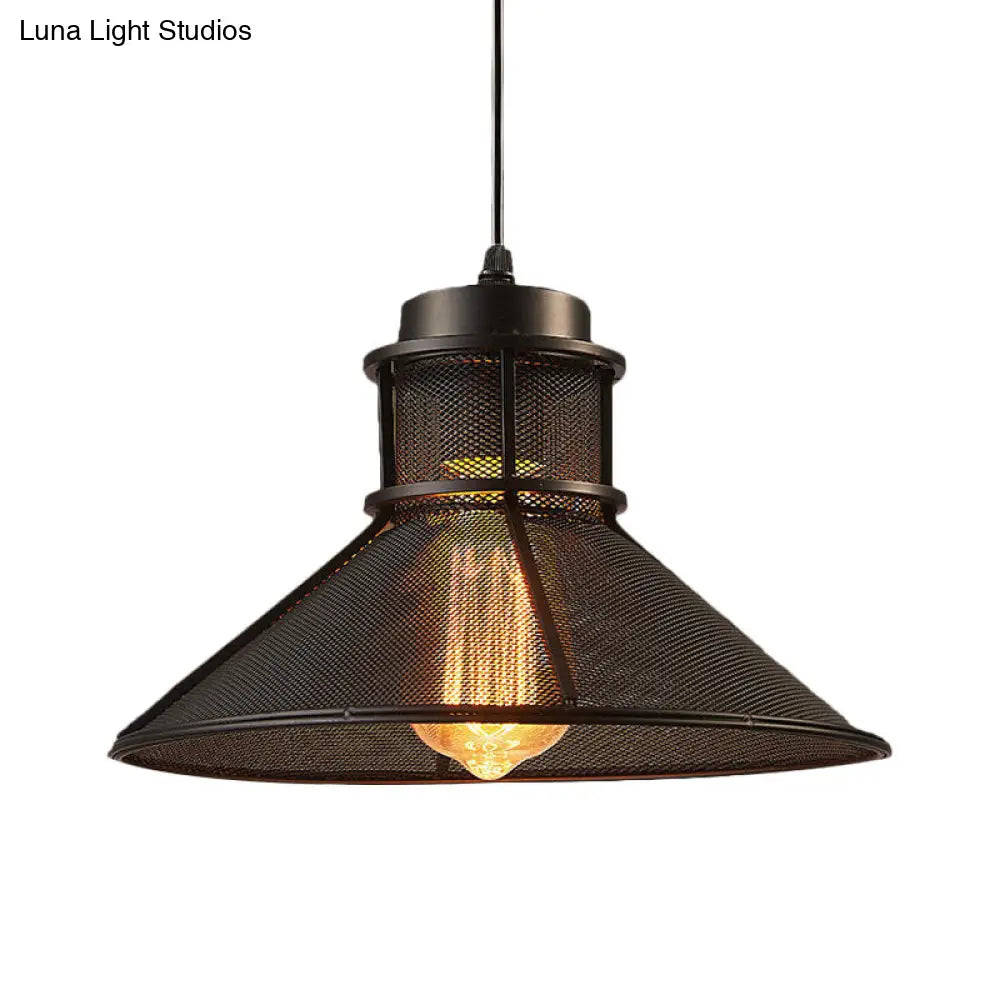 Vintage Style Mesh Conic Shade Hanging Light - Metallic Pendant For Dining Table Ceiling 1 Bulb